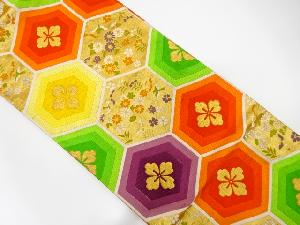 アンティーク　亀甲に花鳥模様織り出し袋帯（着用可）